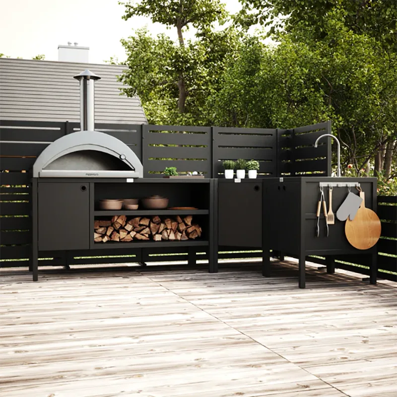 Double Layer Outdoor Kitchen Cabinet with a Door